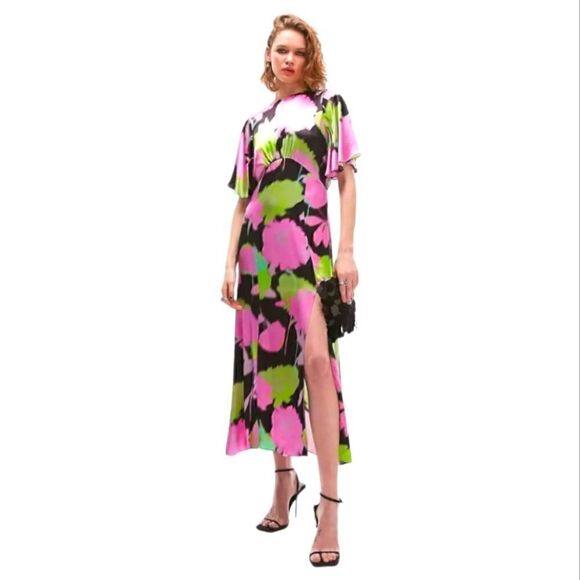 Topshop Dresses & Skirts - Topshop Austin bold floral print angel sleeve midi occasion dress in multi